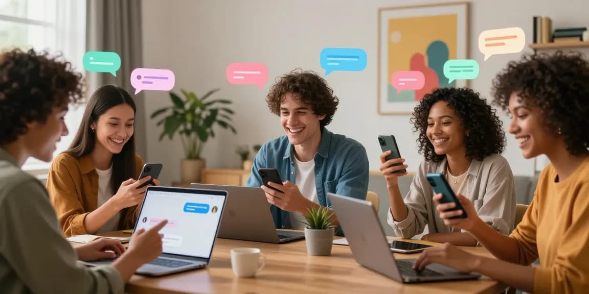 Engaging scene of young adults enjoying ai sex chat through smartphones in a modern urban setting.