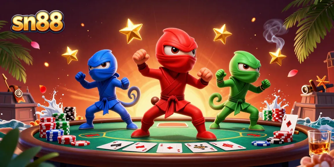 Experience thrilling action with sn88 as ninja chameleons gracefully engage in a high-stakes poker showdown.