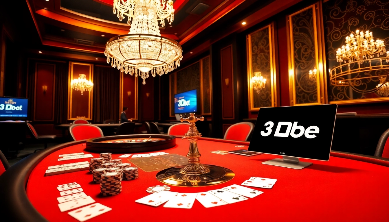 Experience the thrill of 3Dbet gaming at a luxurious casino table with cards and chips.