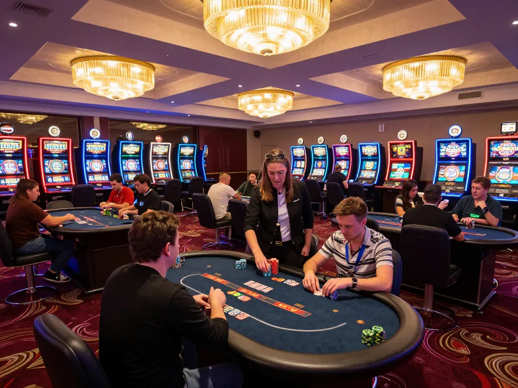 Các người chơi B52club tận hưởng một ván bài poker thú vị trên sàn casino sôi động, thể hiện bầu không khí sống động