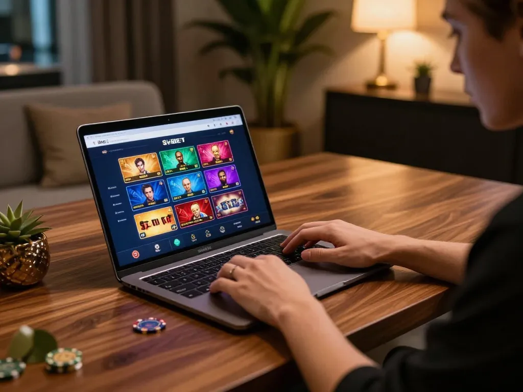 Engage in thrilling gameplay at SHBET casino with a sleek online gaming setup.