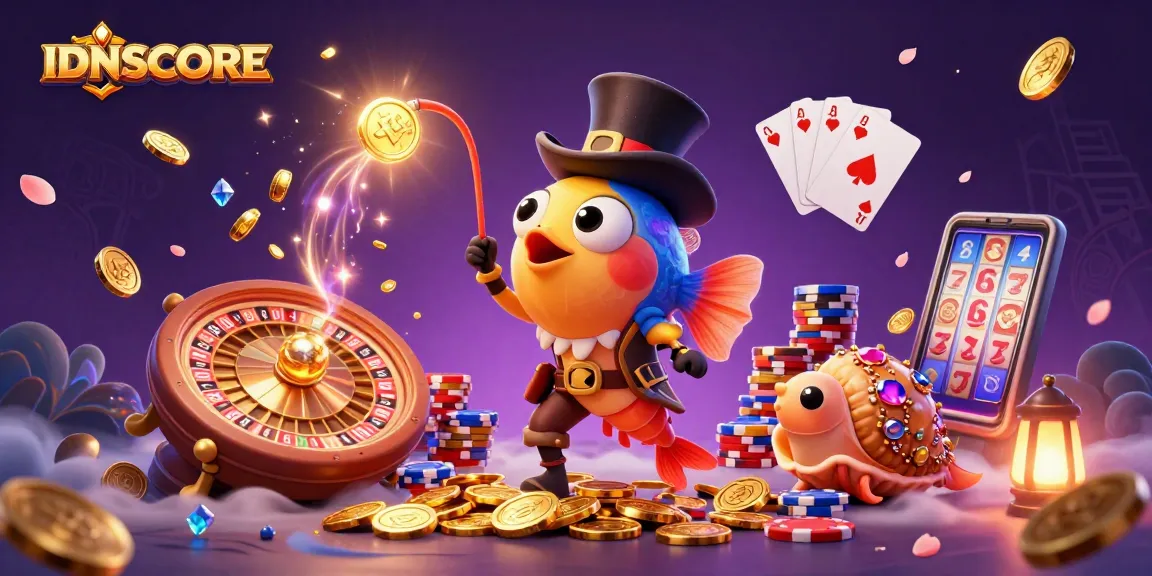 Experience the excitement of IDNSCORE as the anglerfish attracts coins in this lively casino scene.