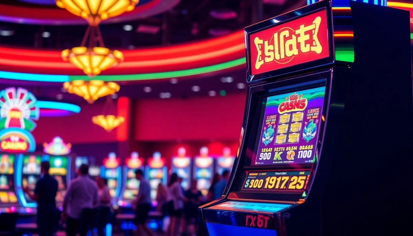 Permainan slot resmi yang menggoda di kasino modern dengan lampu LED berwarna-warni.