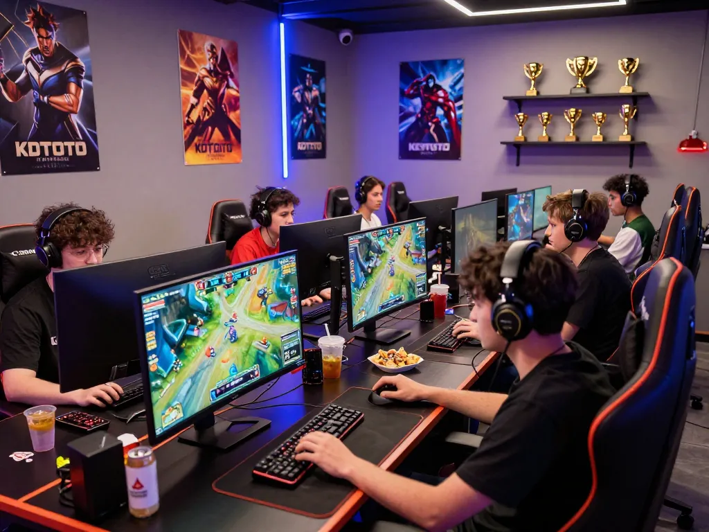 A diverse group of gamers playing KDTOTO online, showcasing vibrant game graphics and a dynamic gaming environment.