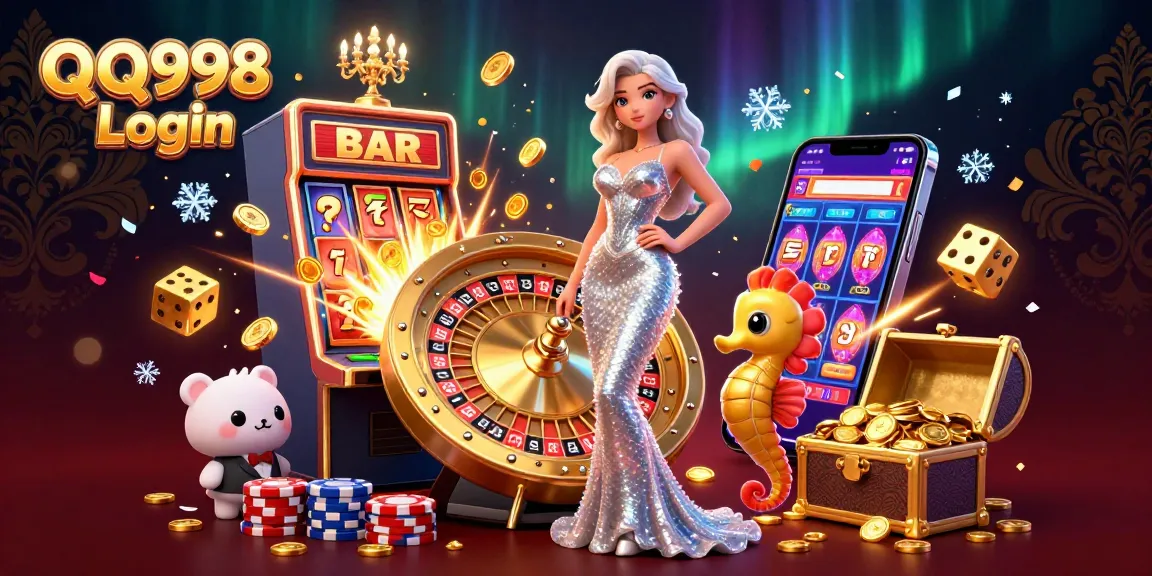Experience the thrill of QQ998 Login with a dazzling 3D digital scene of a beautiful woman beside a roulette wheel.