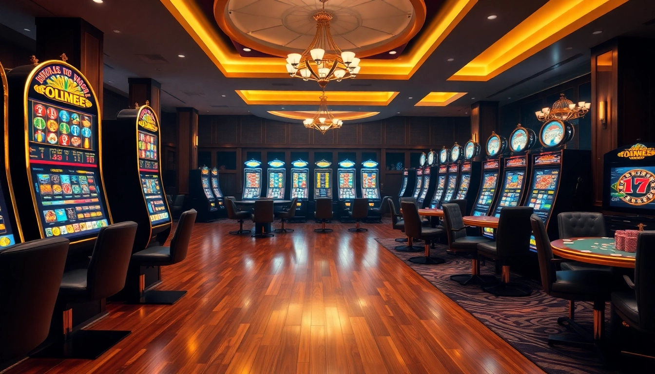 Experience thrilling Slot Online action with vibrant machines and opulent casino decor.