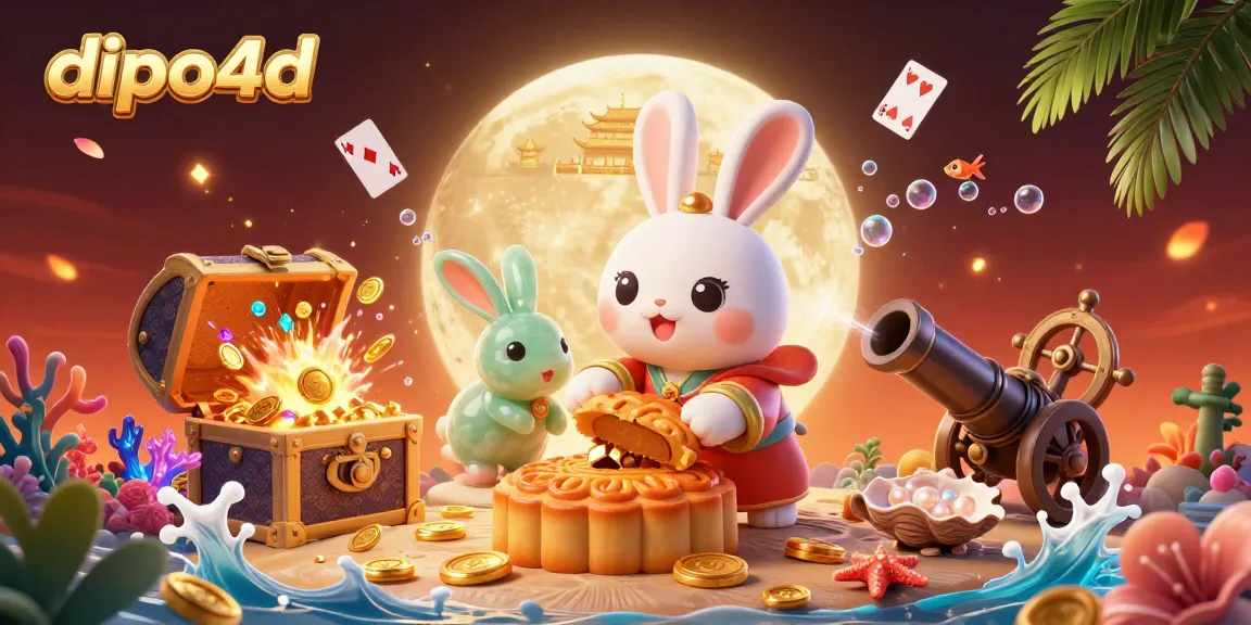 Experience the excitement of dipo4d with our vibrant illustration of a moon rabbit and poker chips.