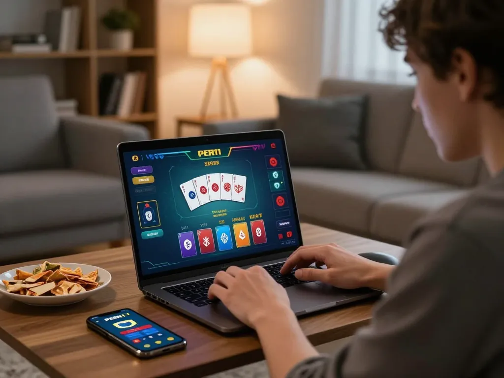 Engage with the PERI11 game interface while enjoying responsible online gambling at home.