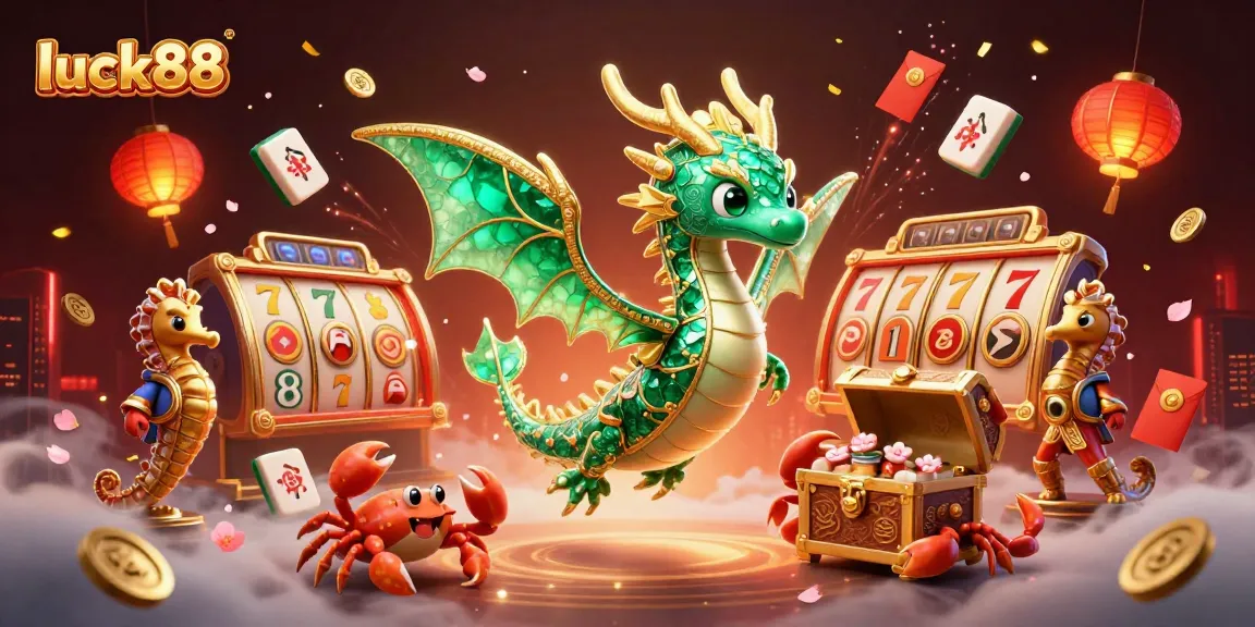 Engage with luck88 for thrilling jackpots alongside a vibrant sea dragon and treasure-filled atmosphere.