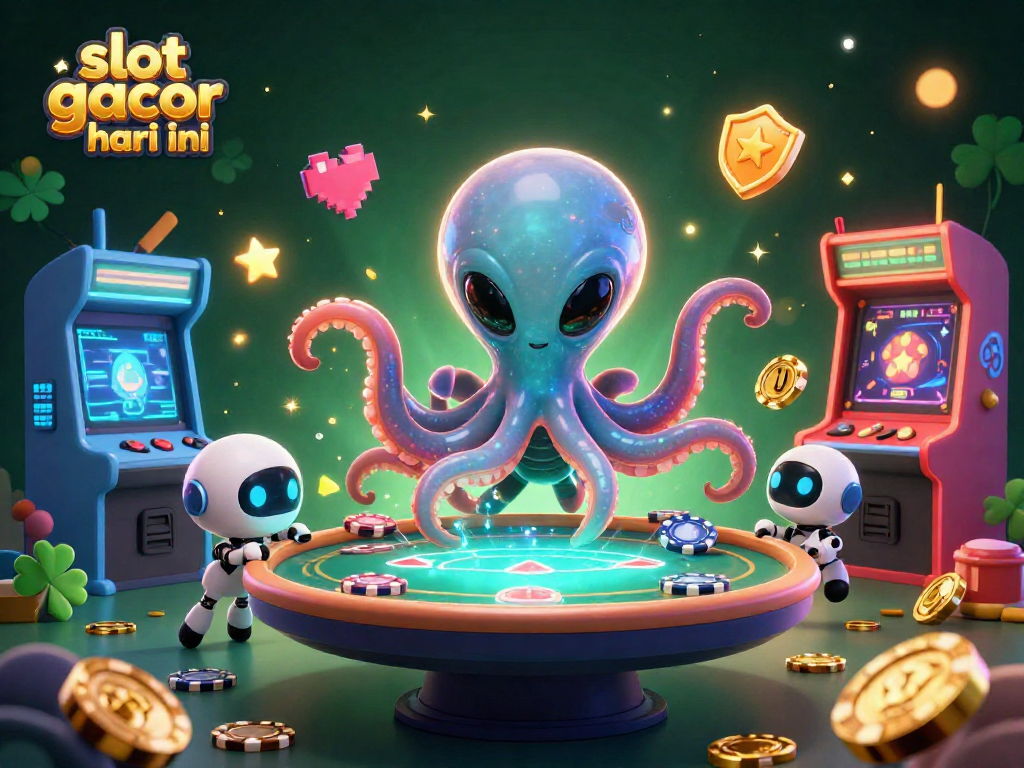 Menangkap momen di slot gacor hari ini dengan alien dan robot beraksi di meja poker holografik.