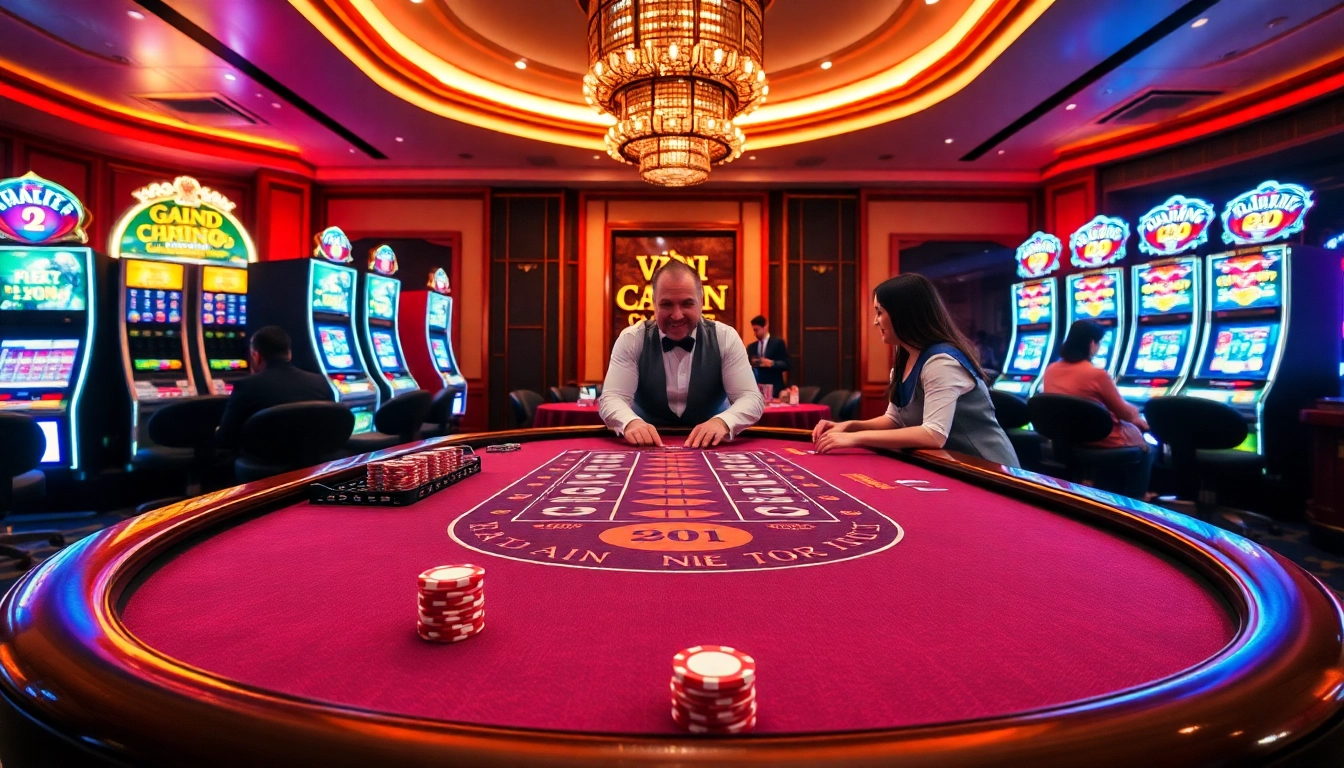 Engaging players at a vibrant blackjack table at 98win vin casino emphasizing excitement and strategy.