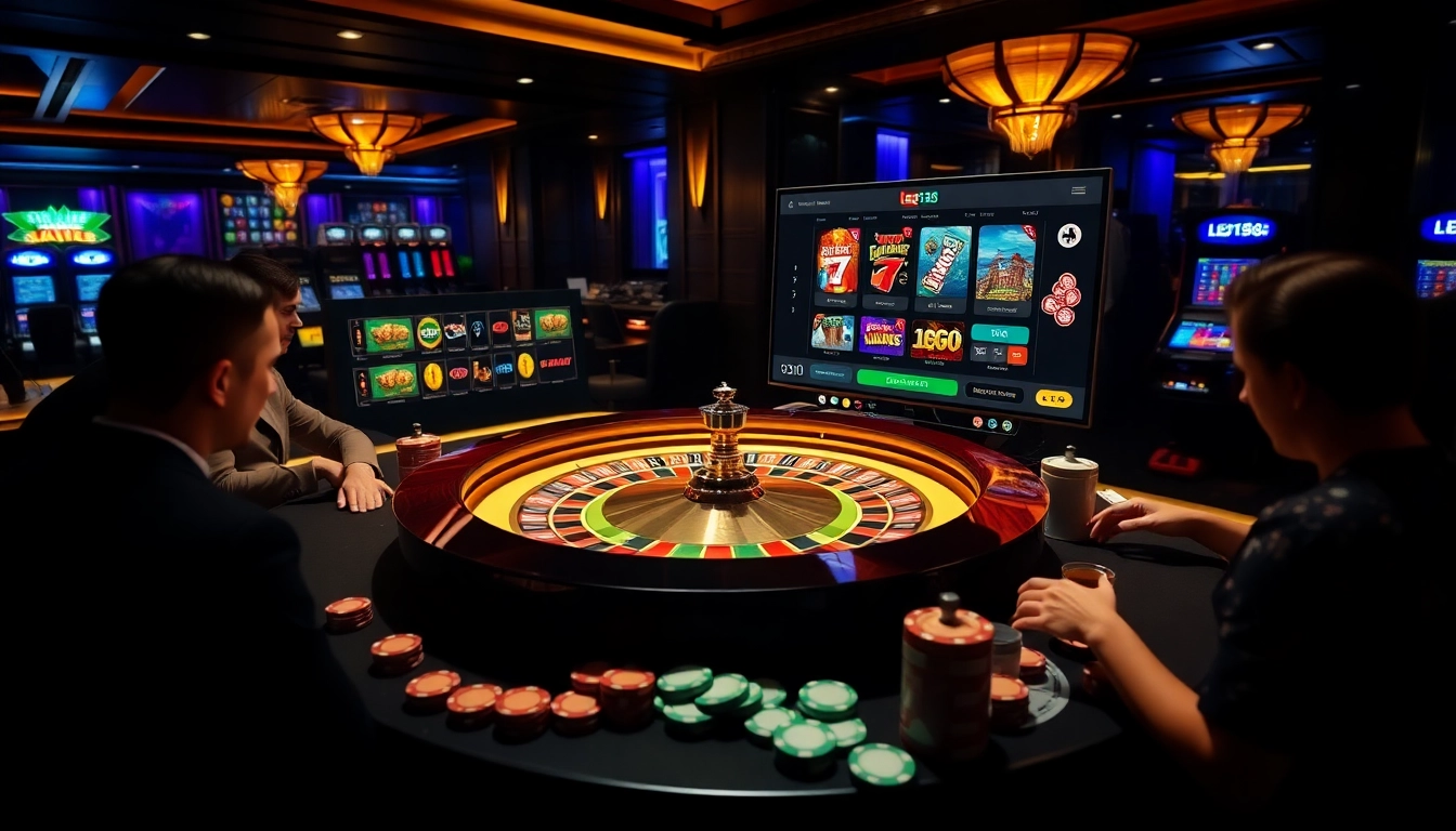 Players engaging with lego138 in a lively casino setting, showcasing the thrill of online gambling.