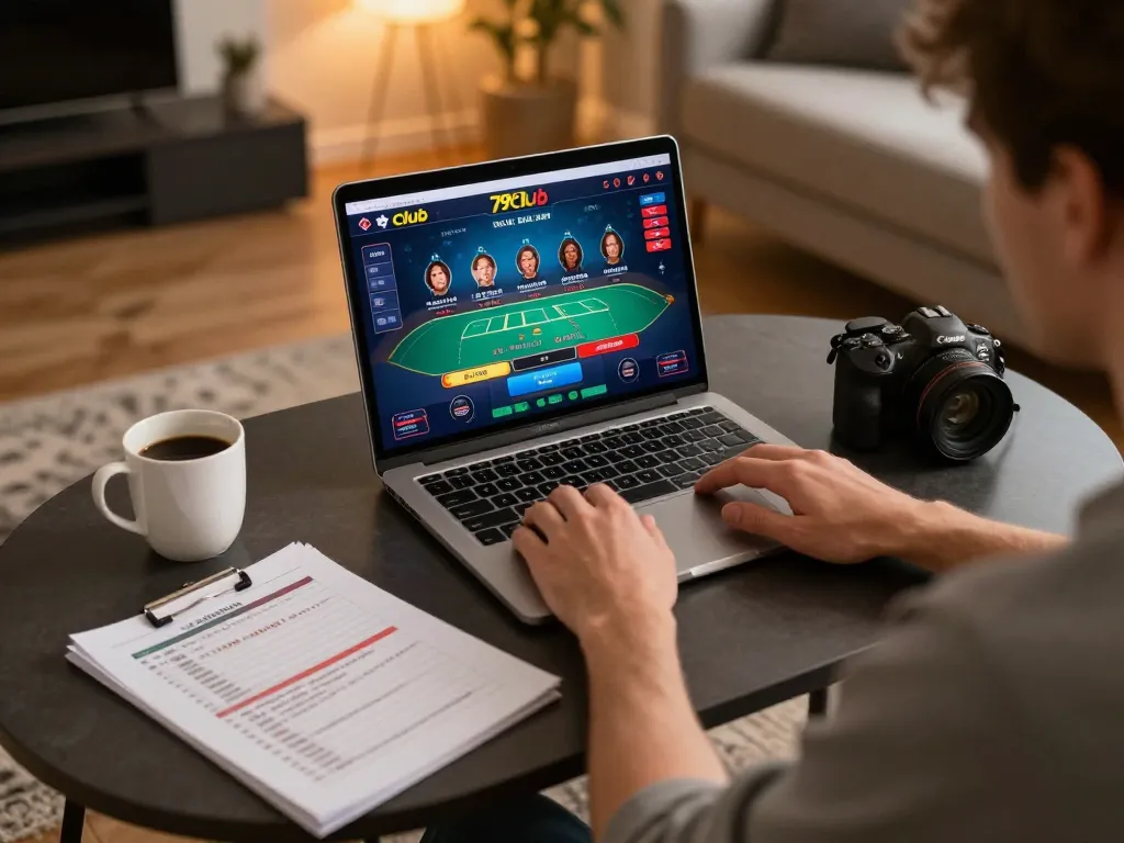 Player experiencing the excitement of live dealer gaming on 79club platform from the comfort of their home