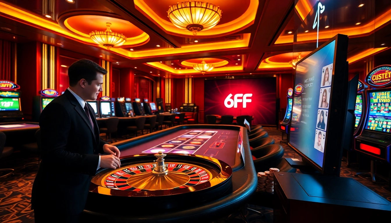 Experience exciting gambling action with 6FF, featuring roulette wheels and poker tables.