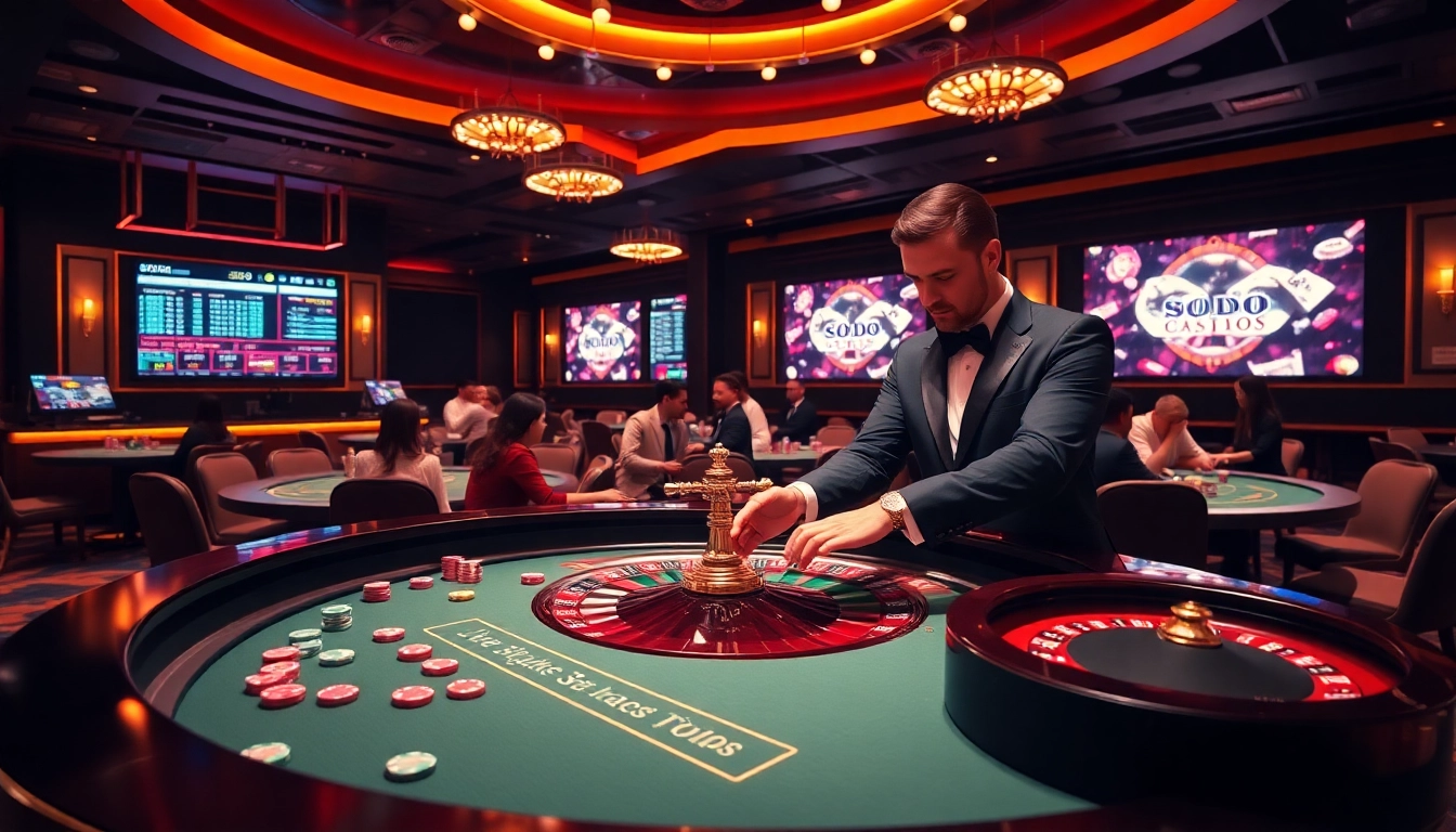 SODO Casino live dealer at roulette table creating an exciting gambling atmosphere.