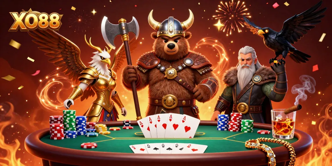 Experience thrilling excitement at XO88 while playing poker with vibrant characters and rich casino elements.