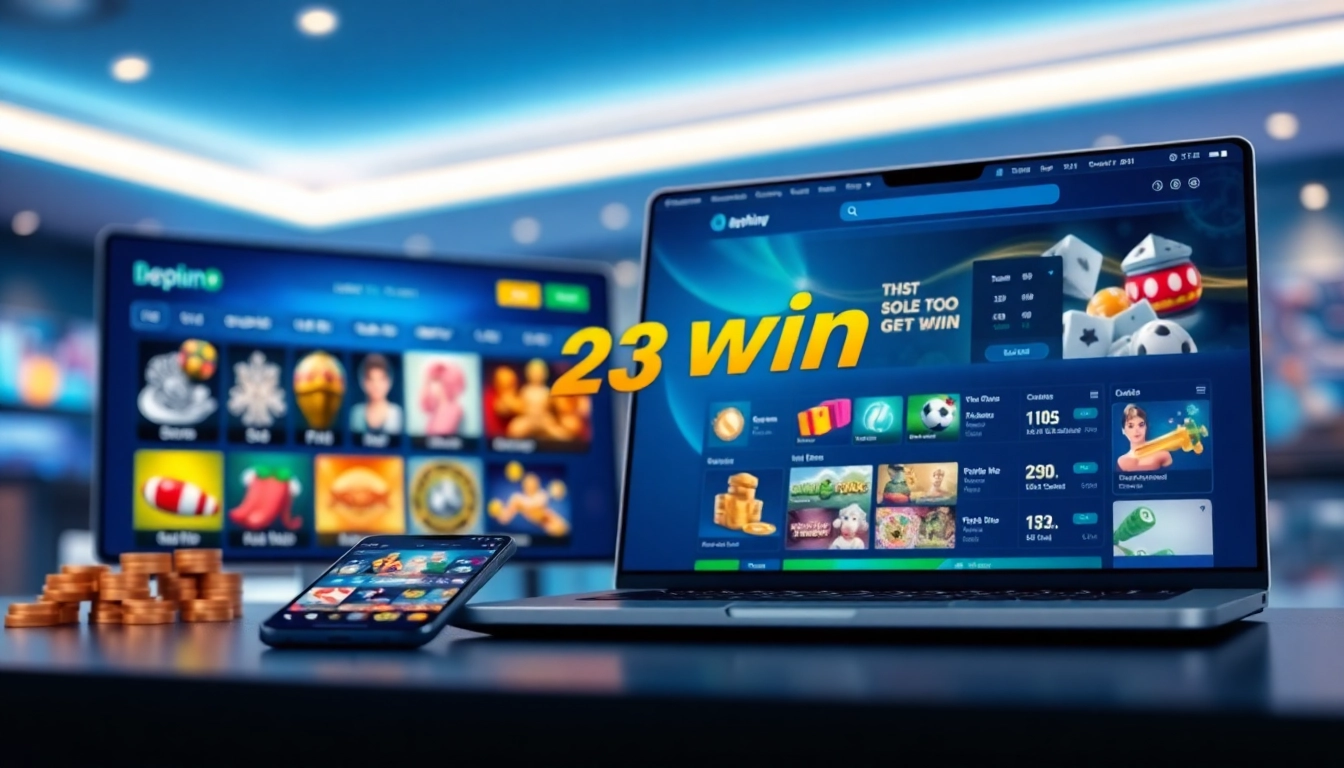 Experience 23win's dynamic online gambling platform showcasing diverse games and a user-friendly design.