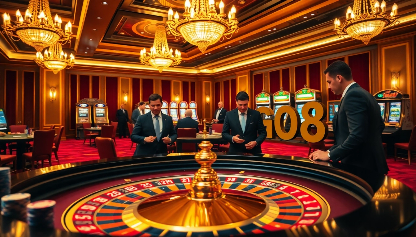 Engage in high-stakes gambling at a GO8-themed casino table with plush ambiance.
