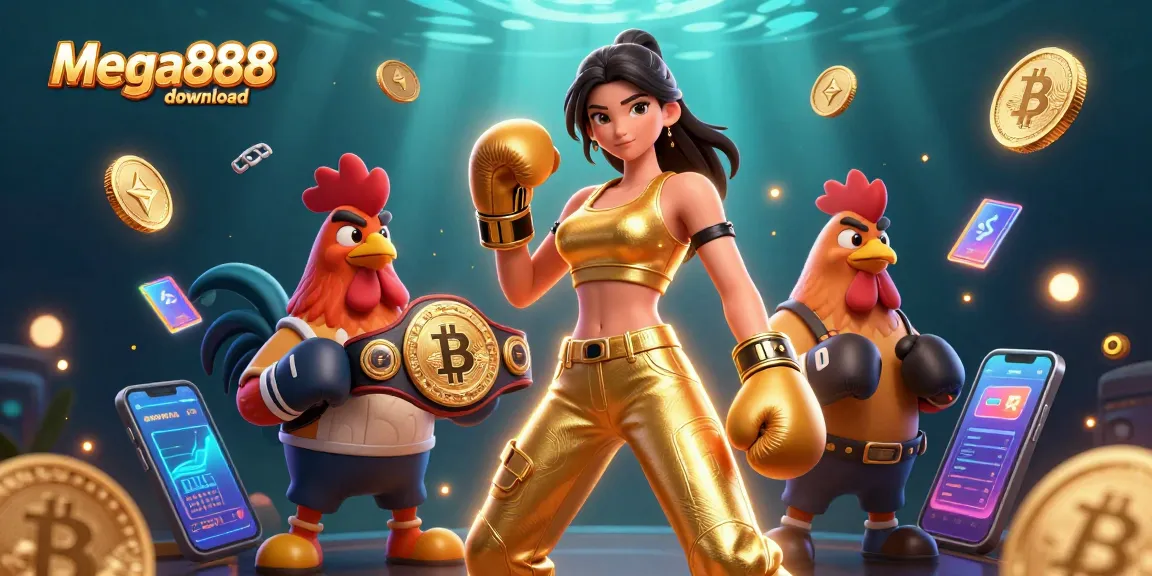 Play exciting games with mega888 download, featuring vibrant characters and casino elements.