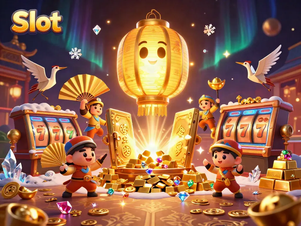 Slot dengan gulungan dan simbol keberuntungan dalam ilustrasi kasino yang menakjubkan.