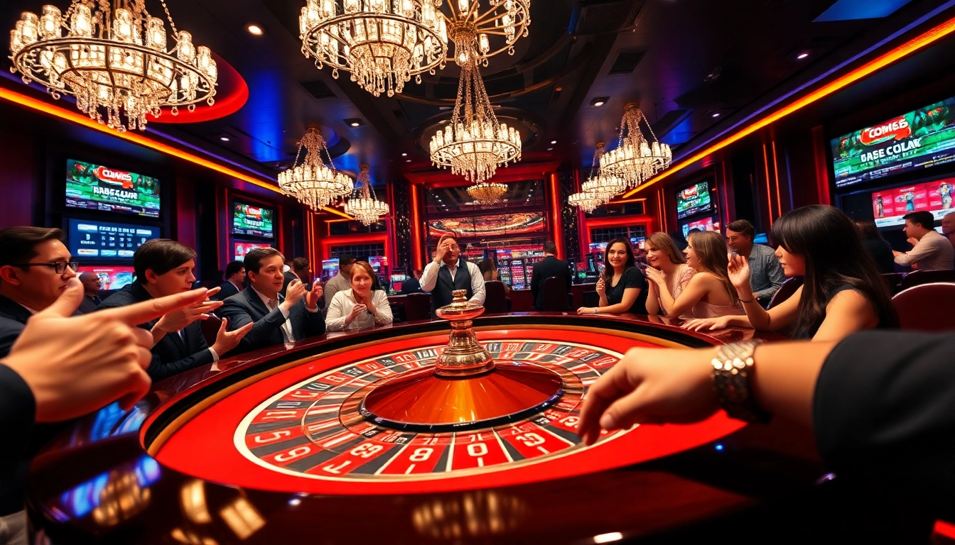 Engage in the excitement of AT99娛樂 with a lively casino scene featuring a roulette table.