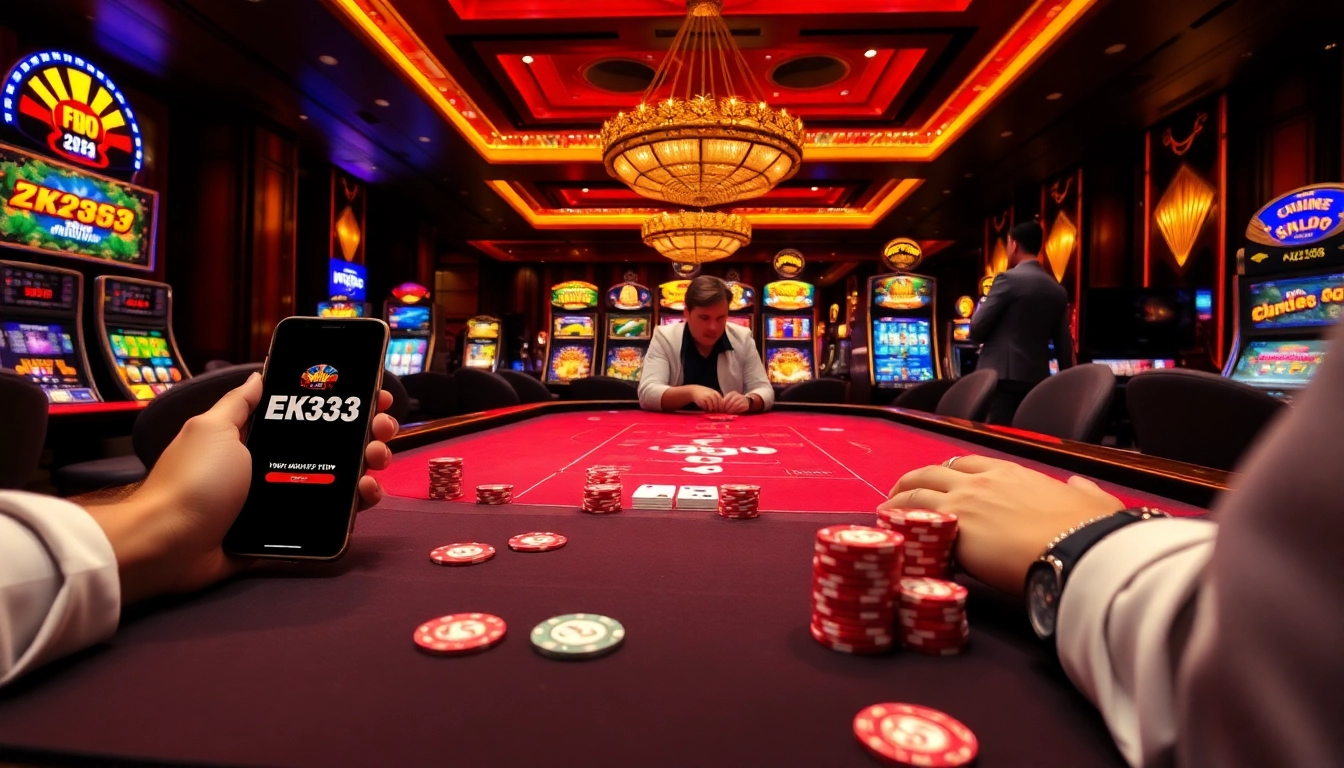 Players enjoying exciting games at EK333pro.com online casino, showcasing poker chips and cards.