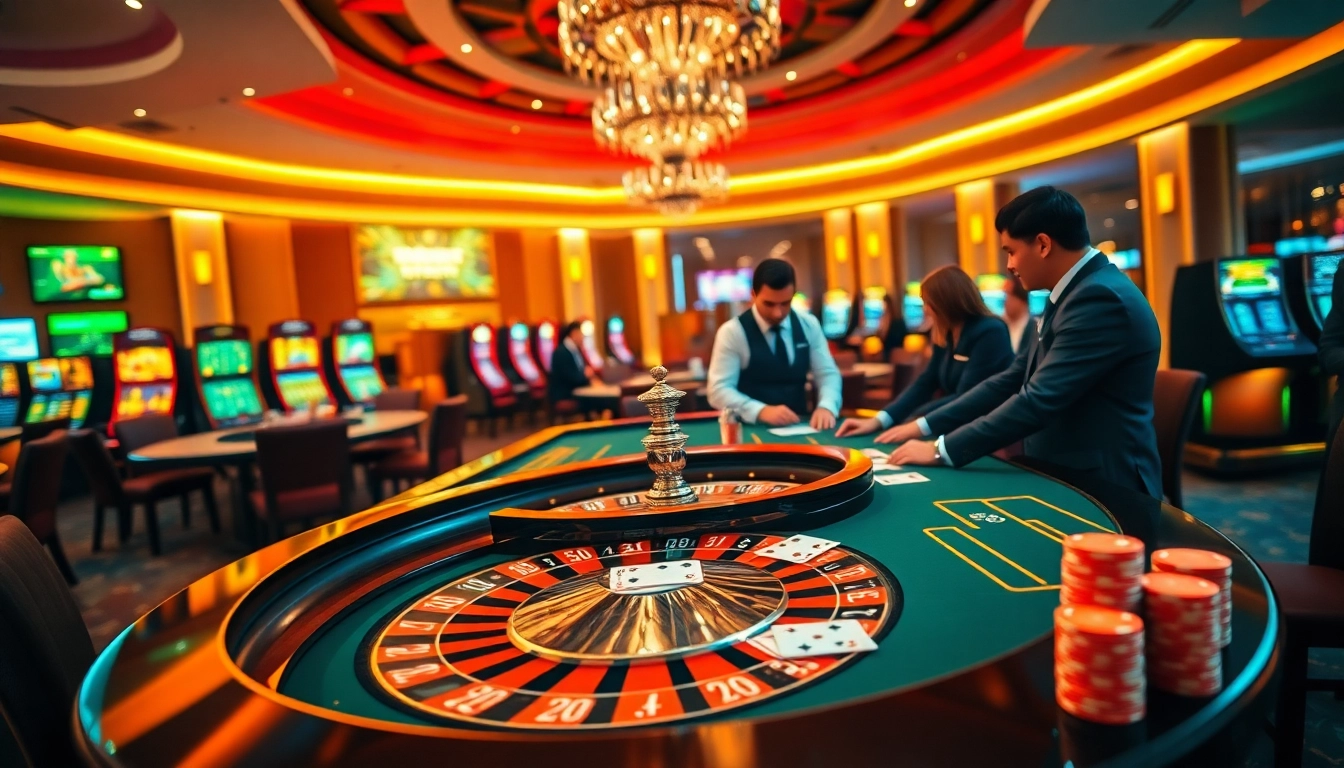 Exciting casino atmosphere with poker and roulette showcasing OPEN88 COM gaming experience