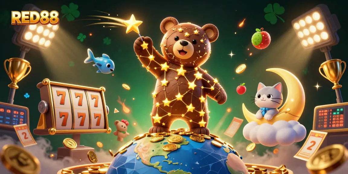 Engage in exciting slot gameplay with RED88's dazzling cosmic theme and shining golden elements.