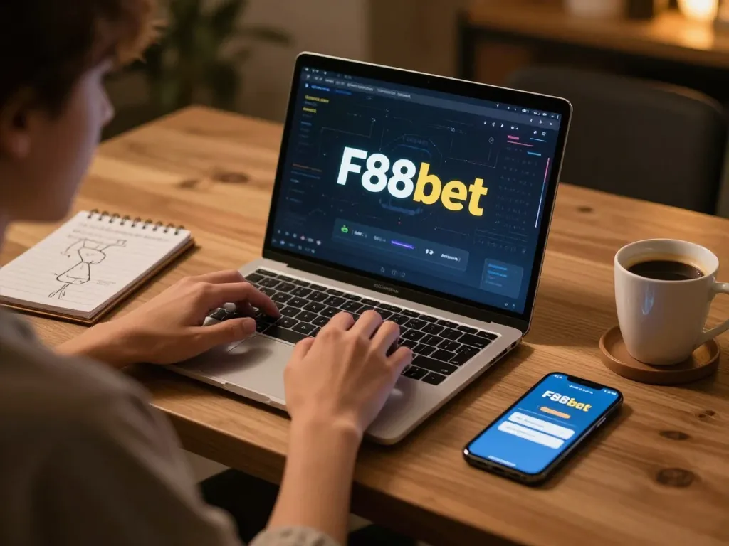 Engaging in F88bet online gaming with cozy ambiance and strategy notes.