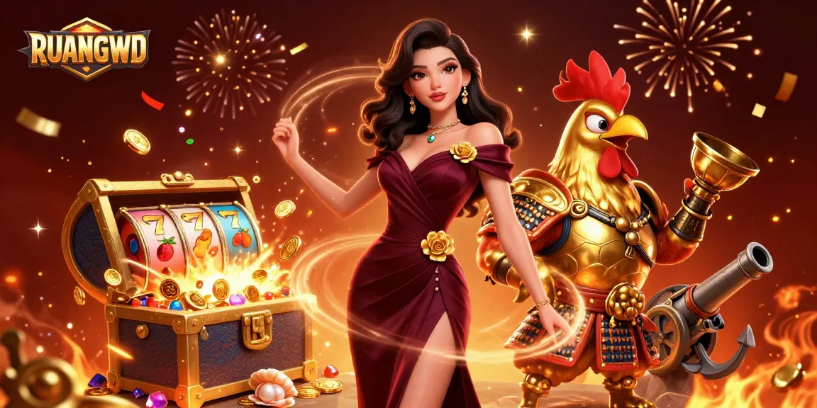Join the thrilling action at RUANGWD with glamorous characters, bursting slot reels, and festive energy.
