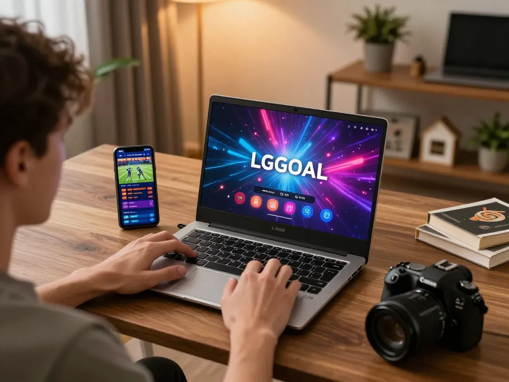 Experience the thrill of LGOGOAL online gaming with engaging gameplay on a laptop in a cozy home setting.