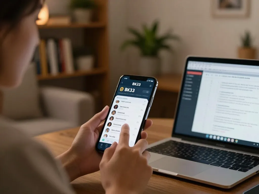 Engaging gameplay on BK33 mobile app while placing cricket bets in a cozy setting