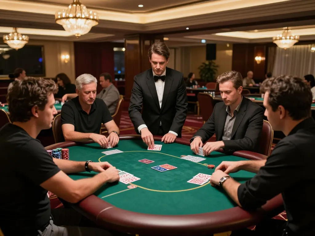 Engaging poker gameplay at F168 casino with players strategizing their bets in an upscale setting