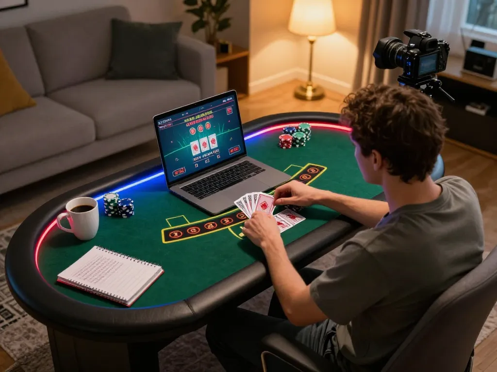 Player enjoying blackjack at home while using fabet for online casino gaming, reveals engaging gameplay and cozy atmosphere.
