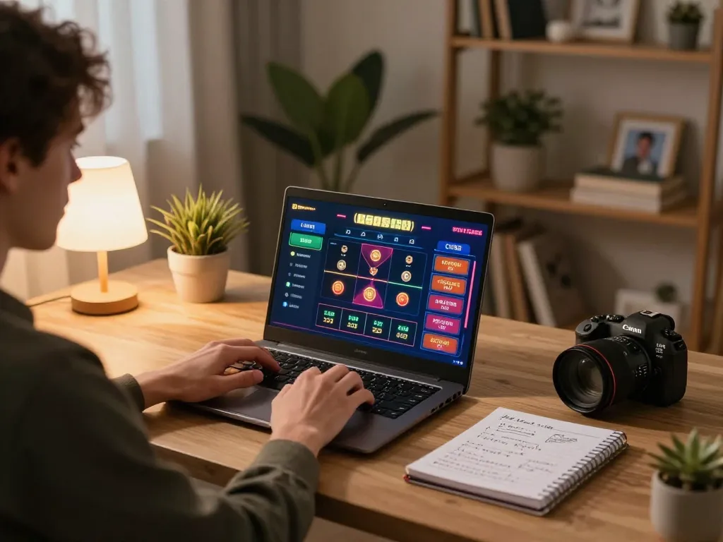 Players engaging in strategic bets at LV88 online casino gaming platform in a cozy home setup