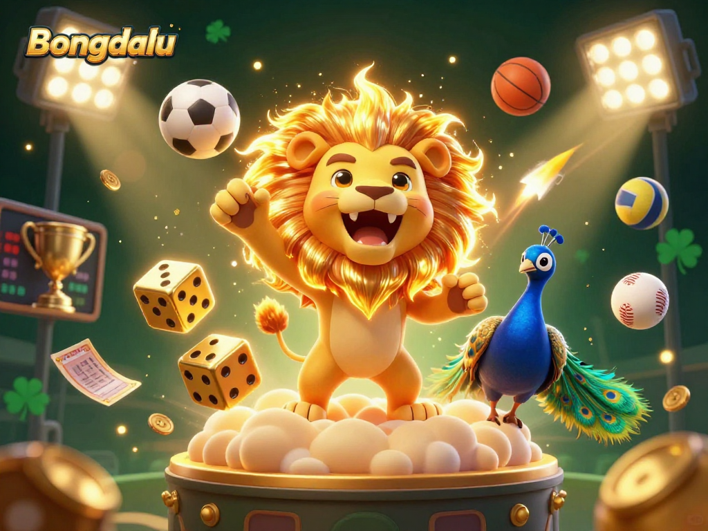 Bongdalu brings thrilling casino adventures to life with a vibrant sun lion and golden dice.