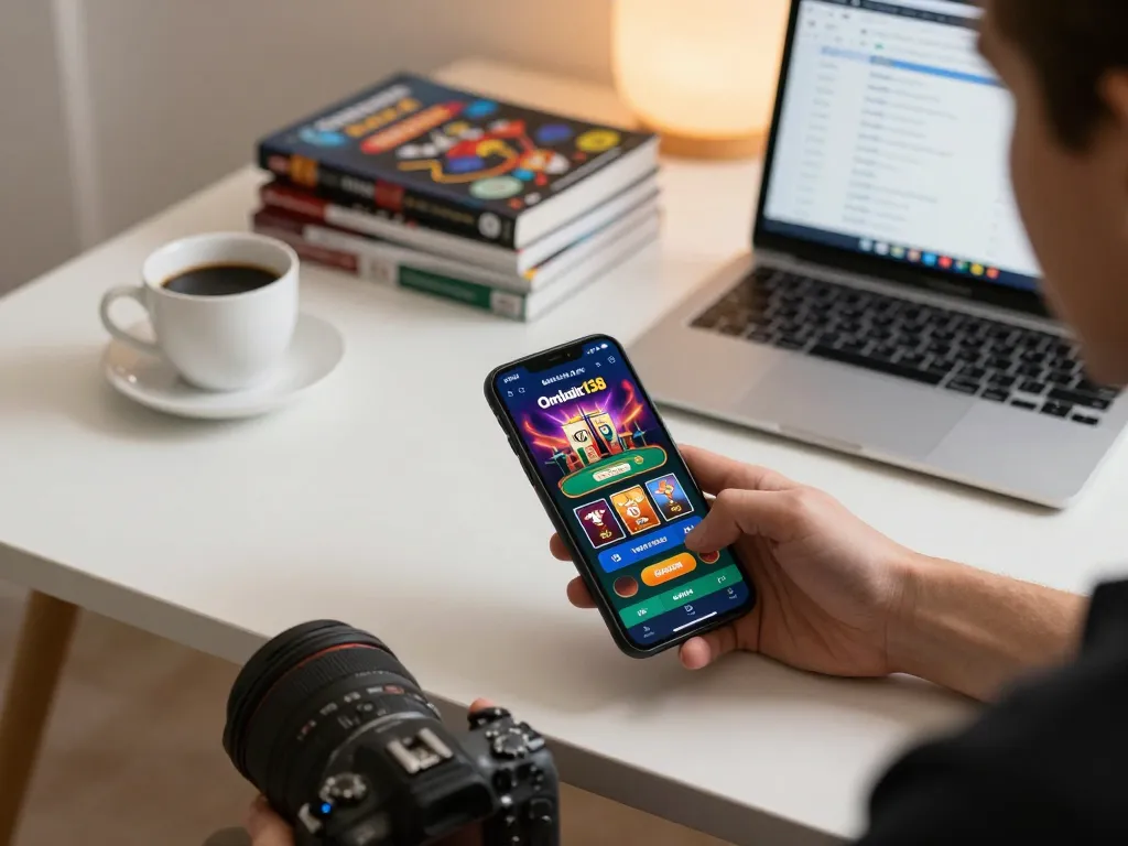Pemain menikmati aplikasi kasino Ombak138 di smartphone, menampilkan gameplay yang menarik dan pendekatan strategis.