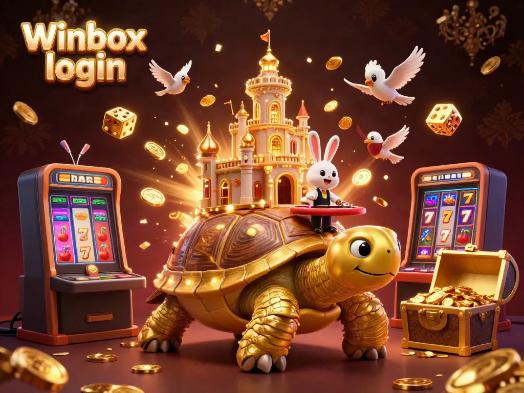 Engage with Winbox login in an energetic casino scene featuring a golden tortoise and vibrant gaming elements.