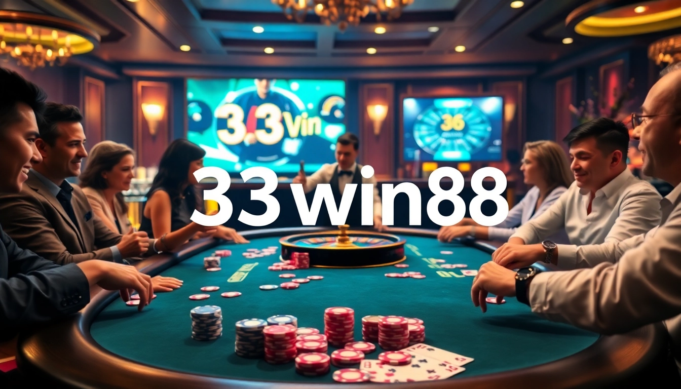 Rasakan sensasi perjudian di 33win68 dengan chip poker yang cerah dan roda roulette.