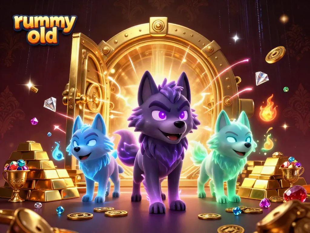 Win big with rummy old in a vibrant spectral scene filled with treasures and card gameplay.