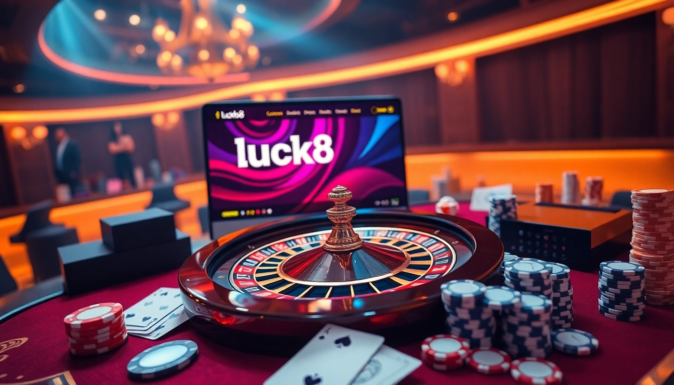 Experience luck8's dynamic online casino with stunning visuals of roulette and poker.