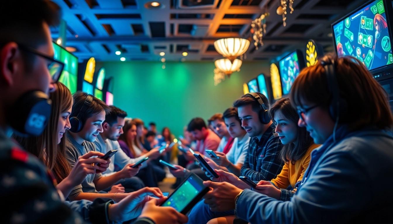 Players enjoying GO88's online games in a vibrant gaming environment, showcasing excitement and engagement.