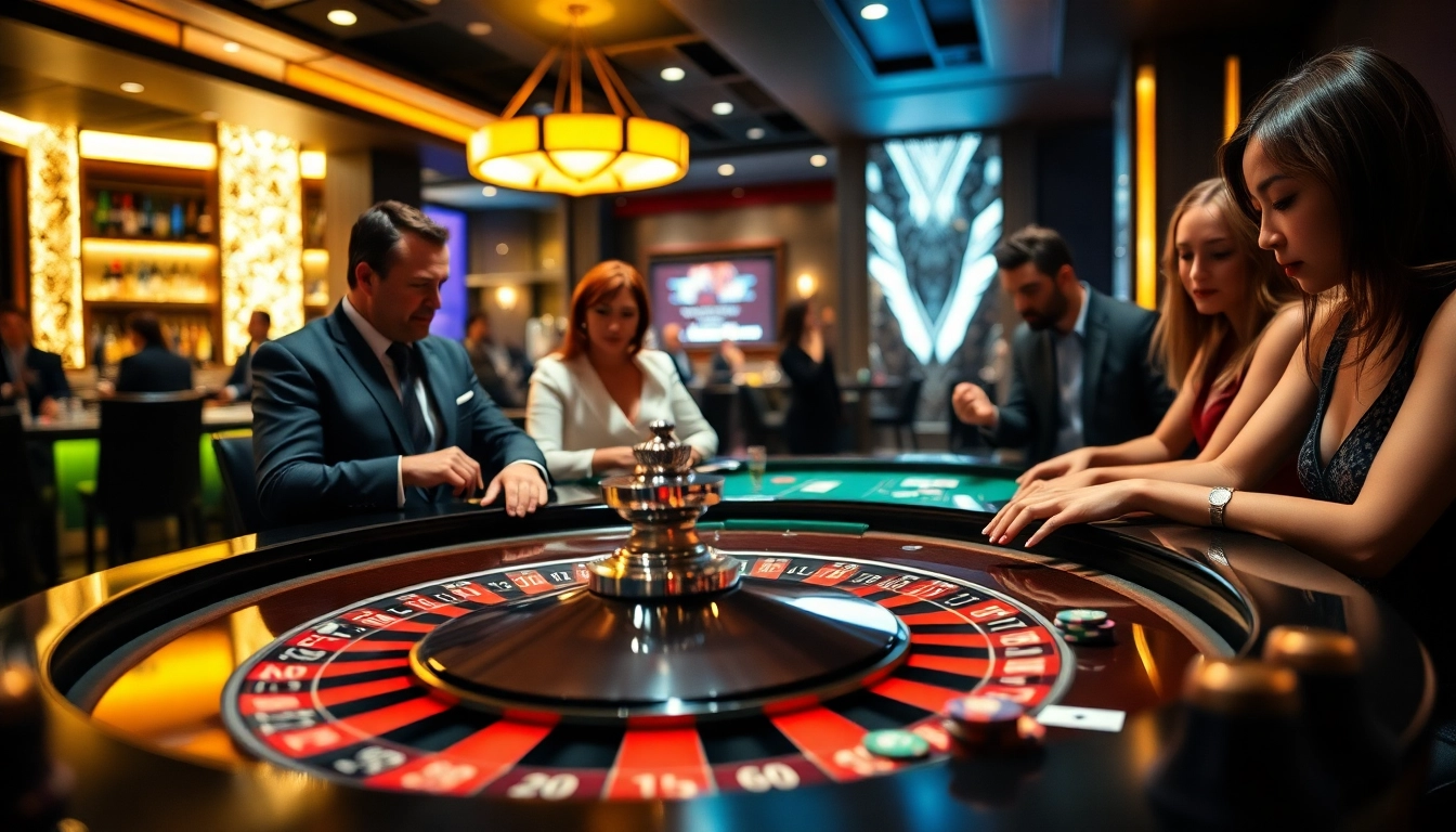 Casino spielen an einem lebhaften Roulettetisch mit Farbenfrohen Chips und Karten