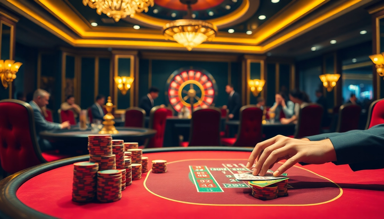 Experience the thrill of gaming at 33win68 with vibrant poker tables and roulette wheels.