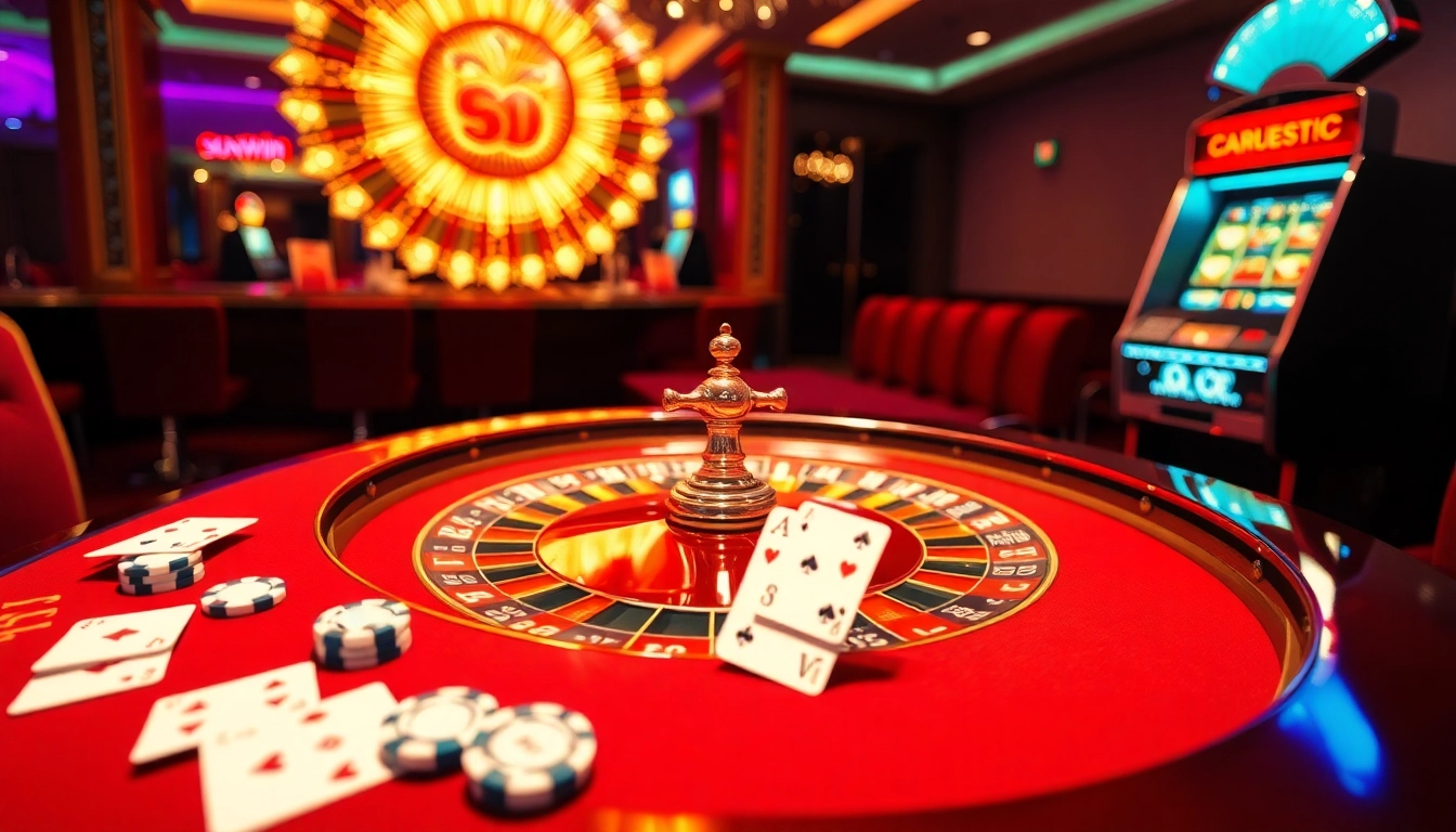 Experience high-stakes action at sunwin uk with elegant tables and vibrant gaming elements.