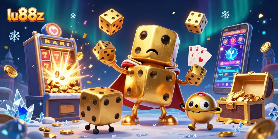 Experience thrilling action with lu88z's golden dice golem and jackpot excitement in this vibrant casino scene.