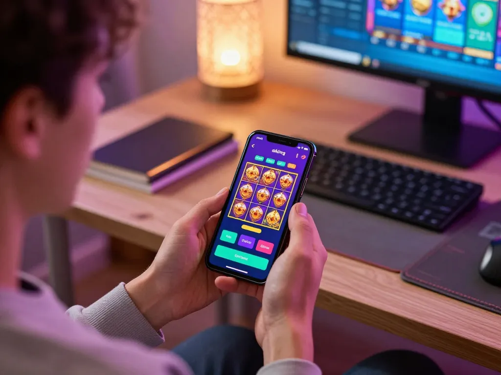 A player enjoying mobile casino gaming on okking app with colorful slots visible