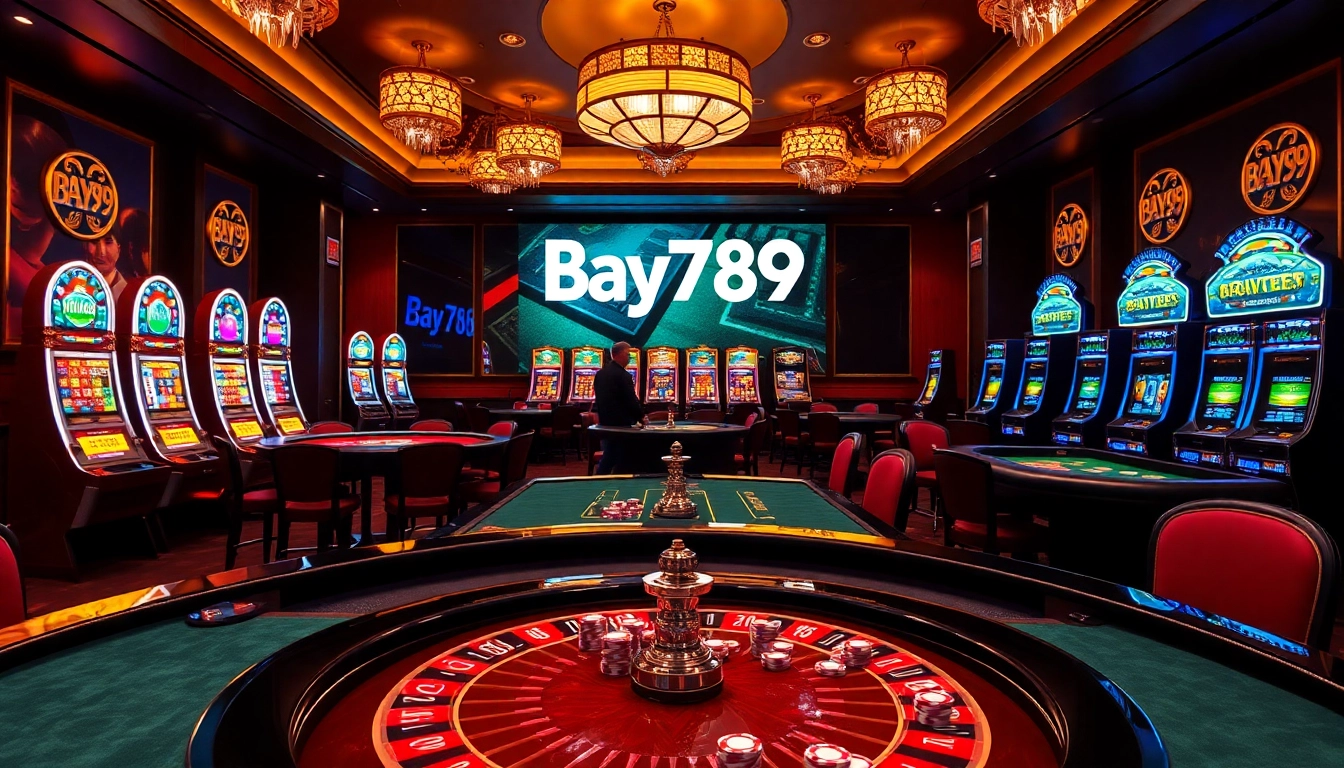 Players enjoying games at Bay789 casino, showcasing vibrant tables and slot machines.