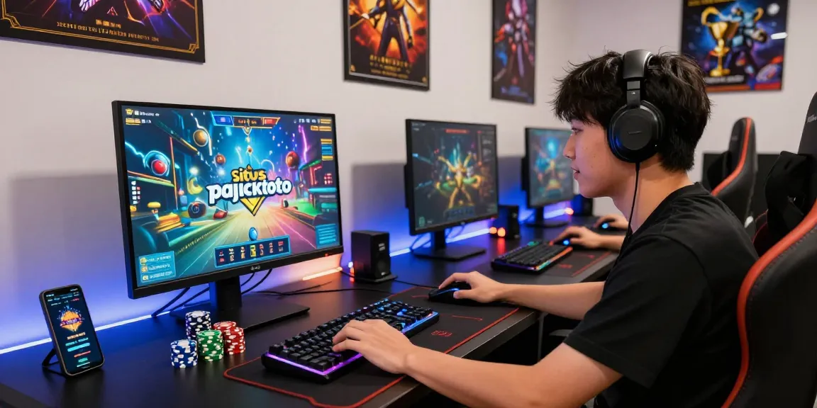 Exciting gaming environment showcasing situs pajaktoto with player engaged in online gambling.