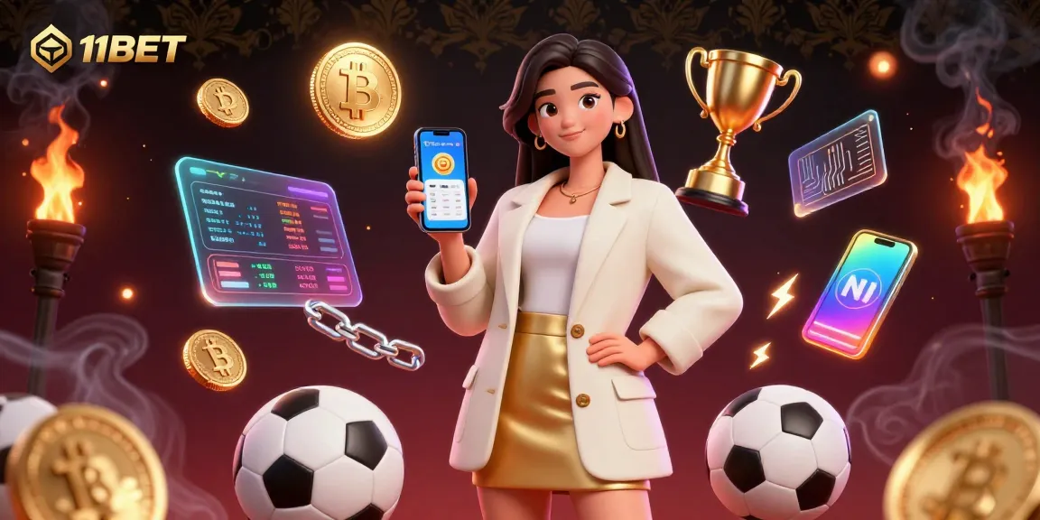 Engage with 11BET for a winning sports betting experience, displayed by a stylish Asian woman using a mobile app.